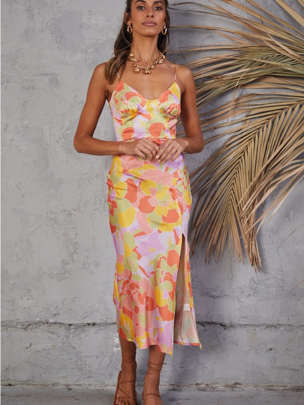 NWT Runaway the label - Floral Slip Midi Dress in Pastel Multi